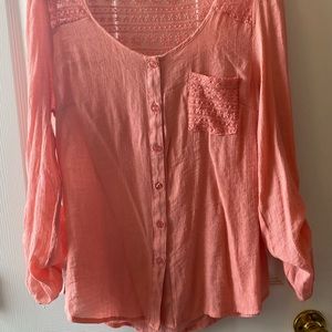 Peach pink 3/4 sleeve crochet top